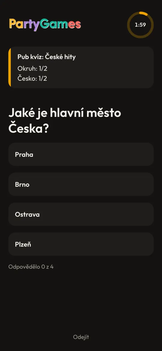 Otázka se čtyřmi možnostmi v telefonu hráče